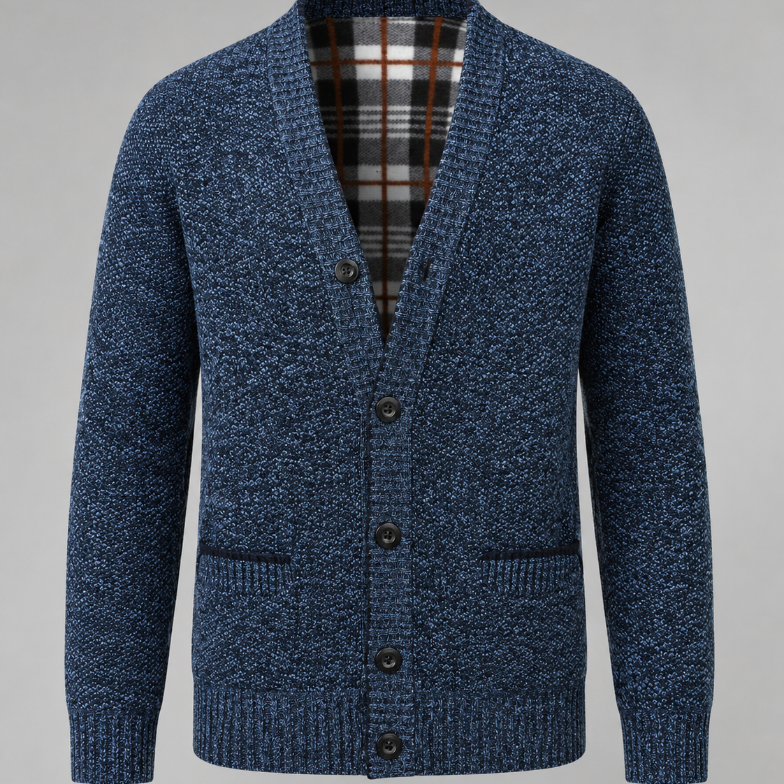 Cardigan Uomo Scollo a V in Maglia Melange con Bottoni