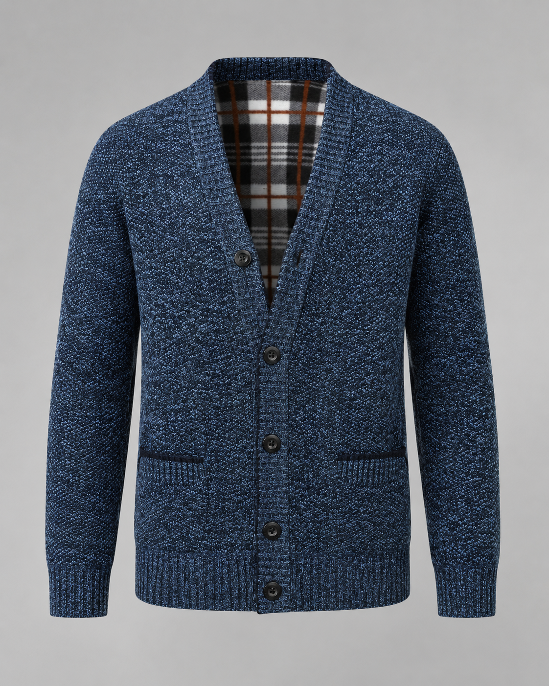Cardigan Uomo Scollo a V in Maglia Melange con Bottoni