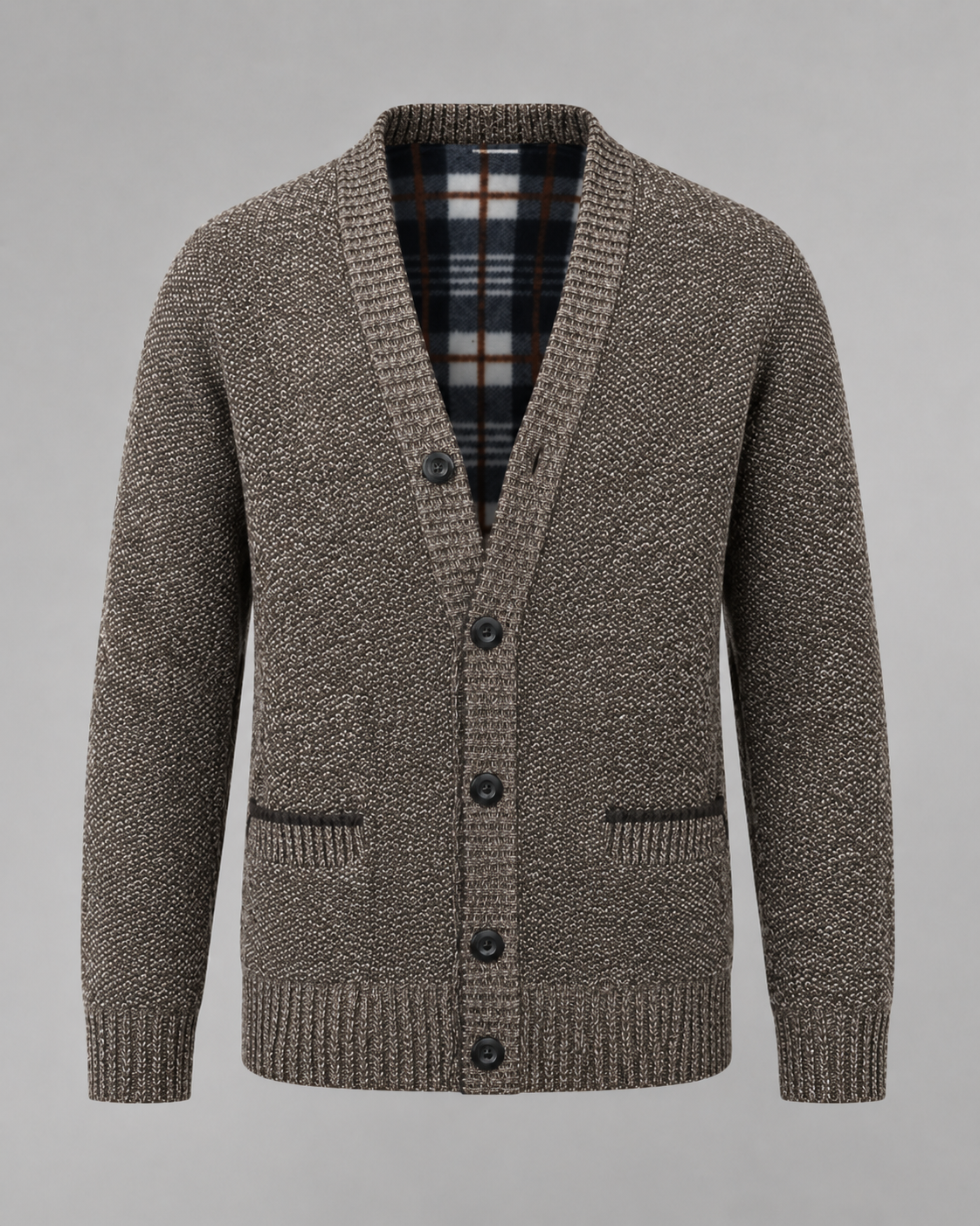Cardigan Uomo Scollo a V in Maglia Melange con Bottoni