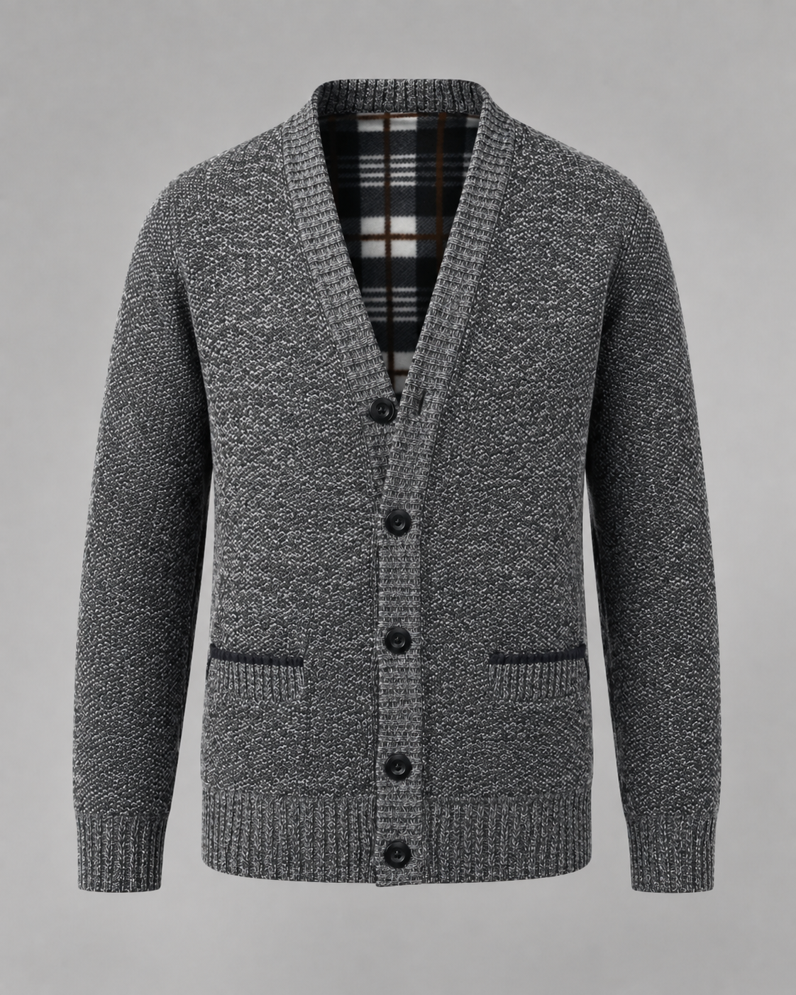 Cardigan Uomo Scollo a V in Maglia Melange con Bottoni