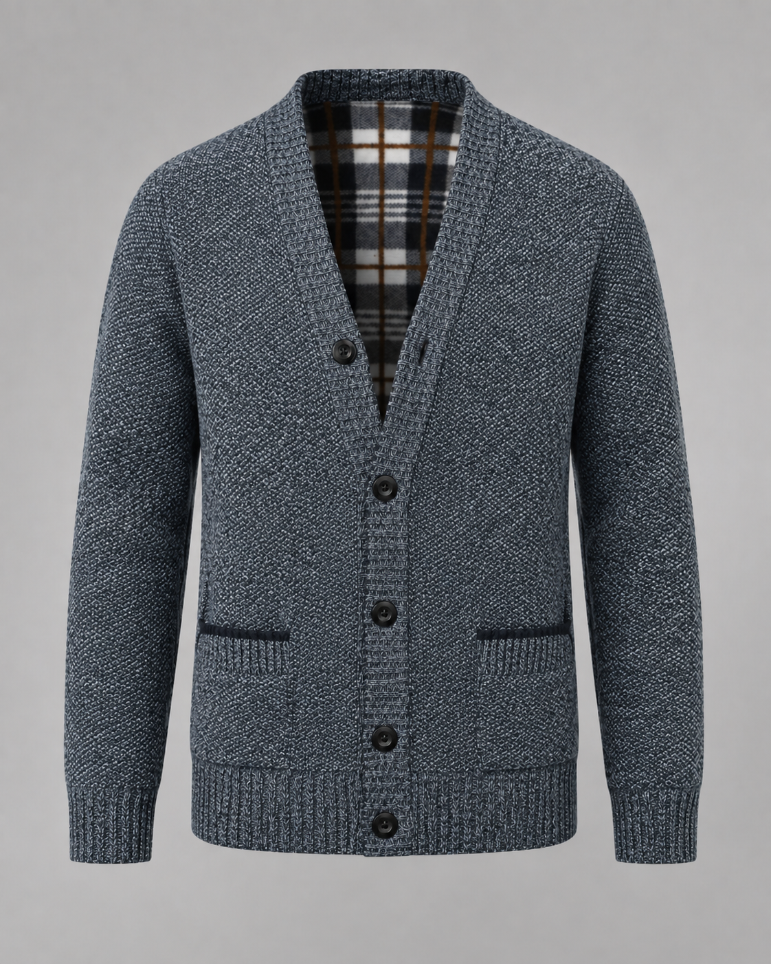 Cardigan Uomo Scollo a V in Maglia Melange con Bottoni