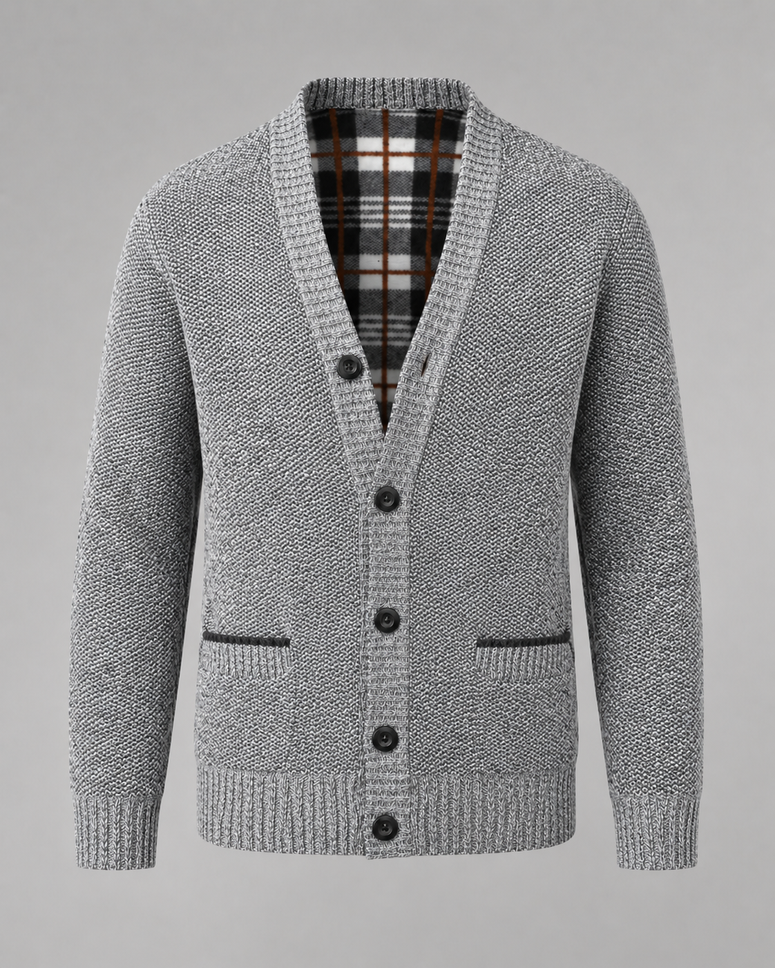 Cardigan Uomo Scollo a V in Maglia Melange con Bottoni