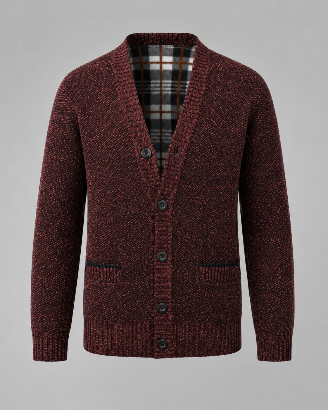 Cardigan Uomo Scollo a V in Maglia Melange con Bottoni