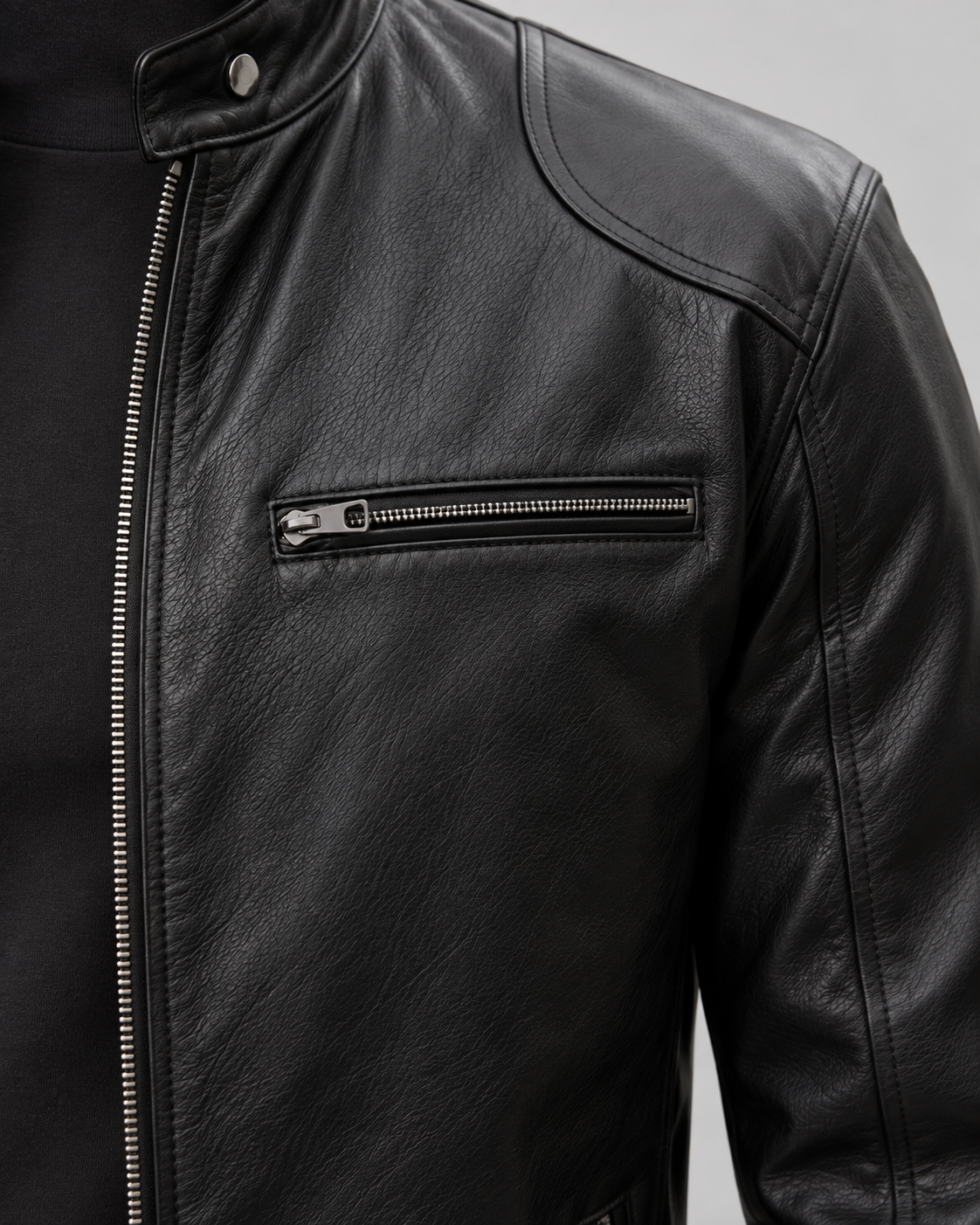 Giacca Uomo Cafe Racer Effetto Pelle Collo Alto con Zip