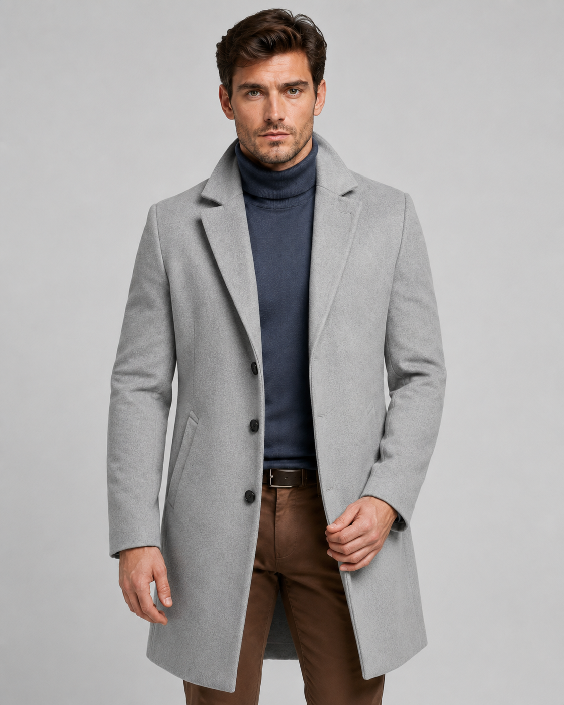 Cappotto Uomo Lungo Monopetto Revers Taglio Sartoriale