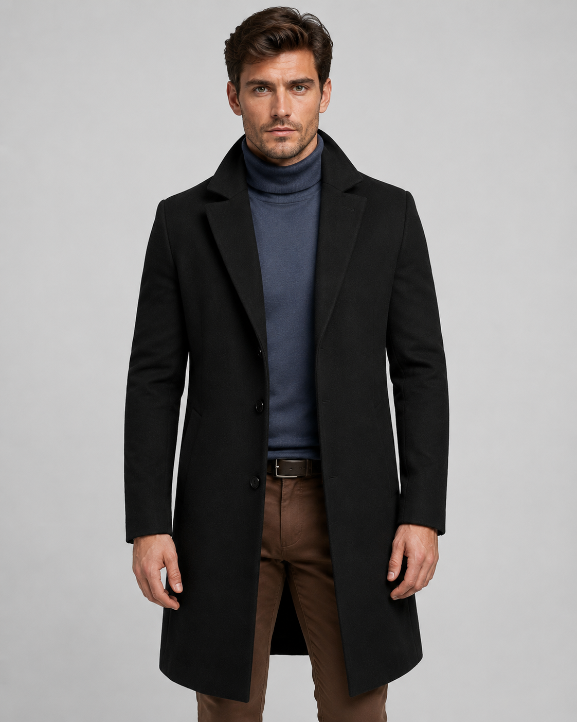 Cappotto Uomo Lungo Monopetto Revers Taglio Sartoriale