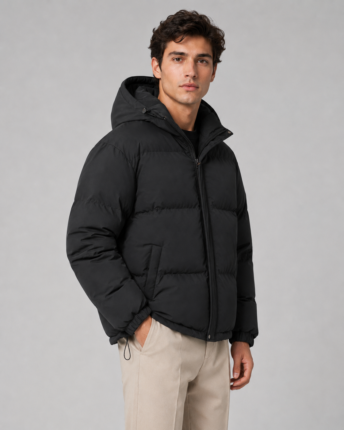 Giacca Uomo Imbottita Oversize Cappuccio Orlo con Coulisse