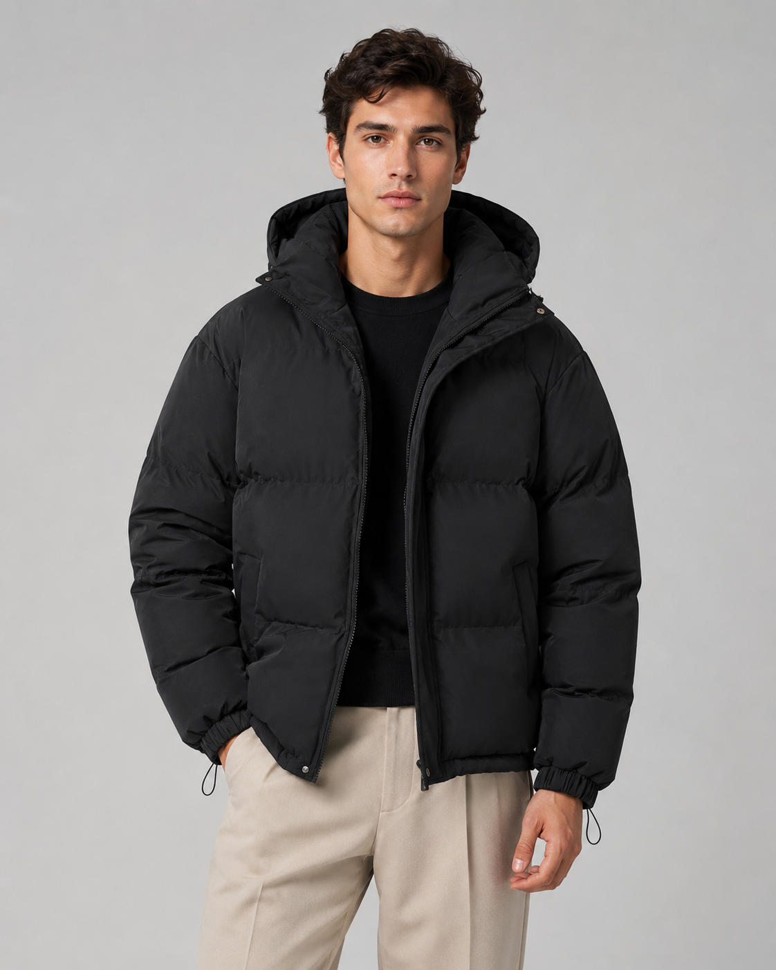 Giacca Uomo Imbottita Oversize Cappuccio Orlo con Coulisse