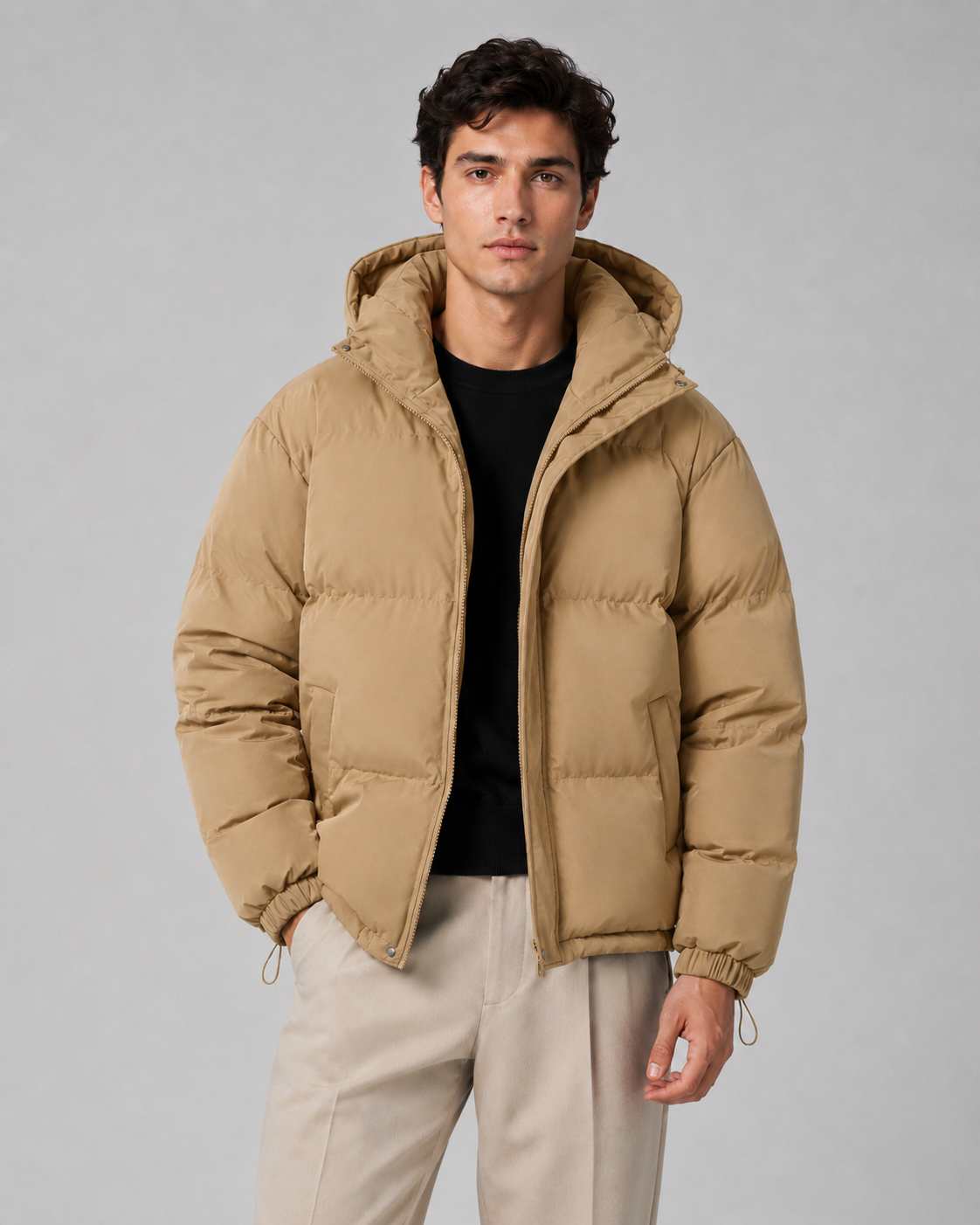 Giacca Uomo Imbottita Oversize Cappuccio Orlo con Coulisse