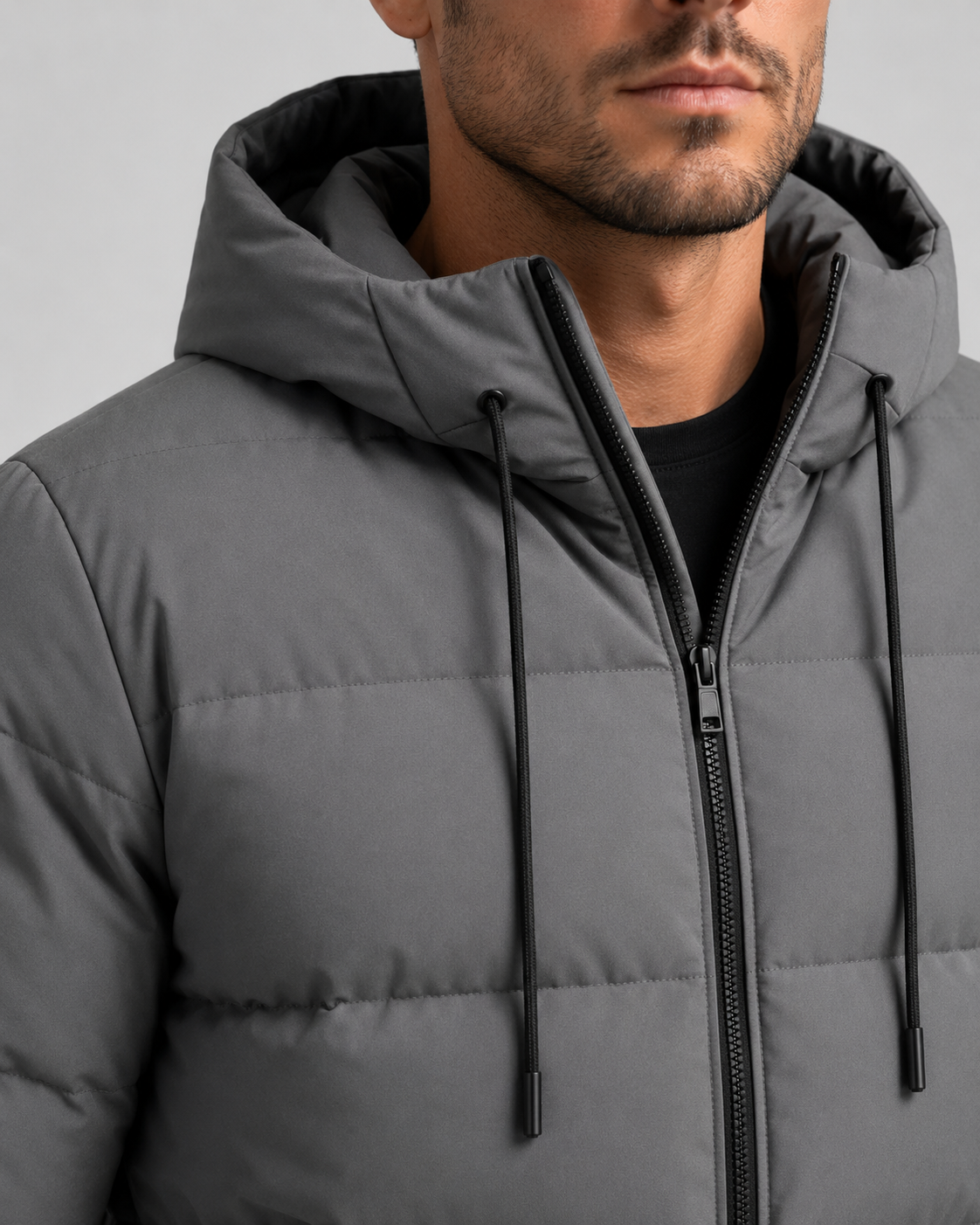 Giacca Uomo Imbottita con Cappuccio Tasche Zip Polsini a Coste