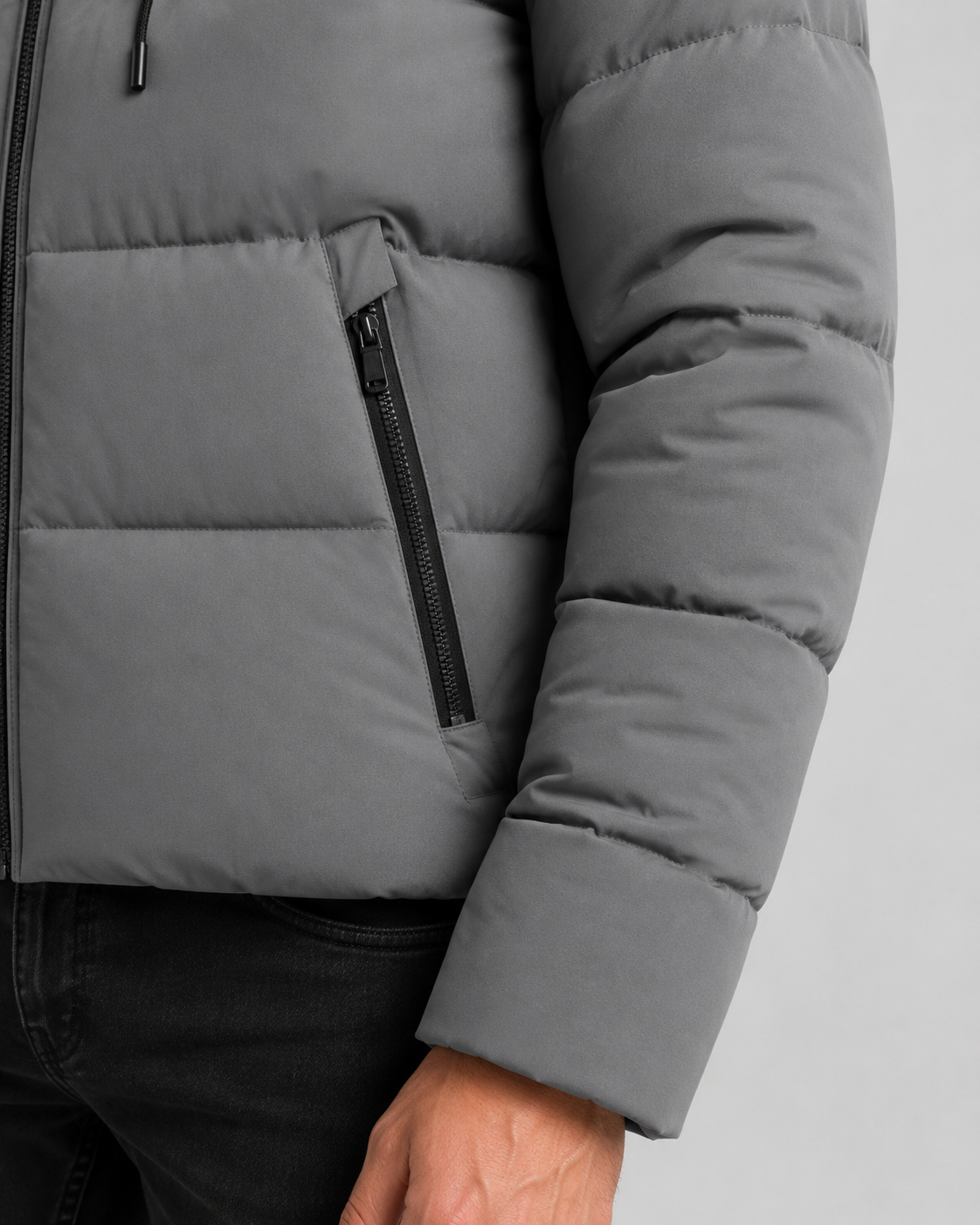 Giacca Uomo Imbottita con Cappuccio Tasche Zip Polsini a Coste