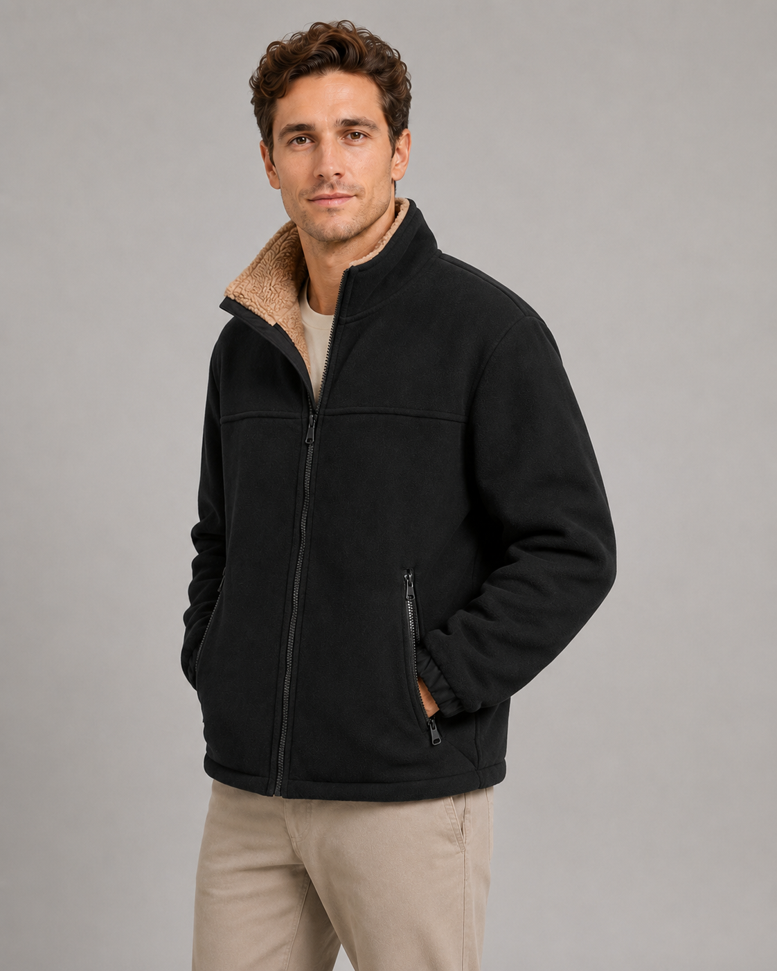 Giacca Uomo in Pile Foderata Sherpa Zip Integrale