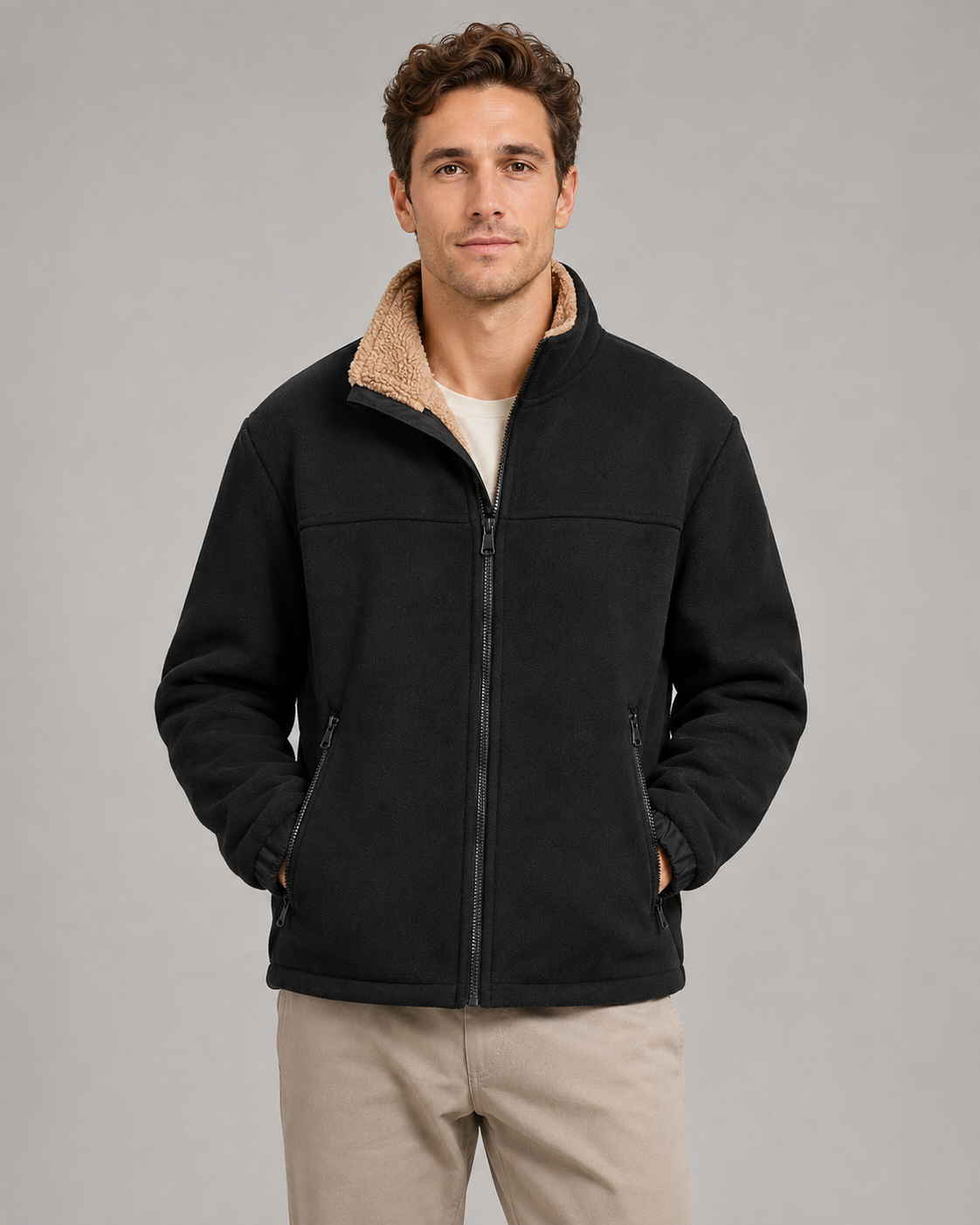 Giacca Uomo in Pile Foderata Sherpa Zip Integrale