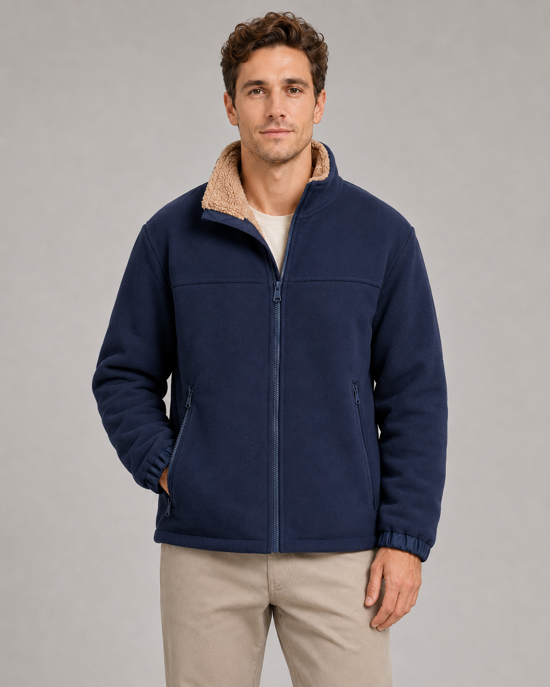 Giacca Uomo in Pile Foderata Sherpa Zip Integrale