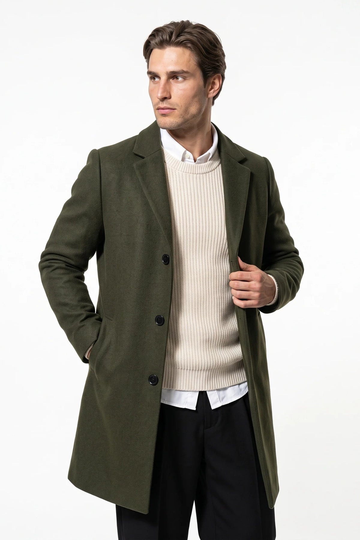 Cappotto Uomo Lungo Monopetto Revers a Lancia Invernale Caldo