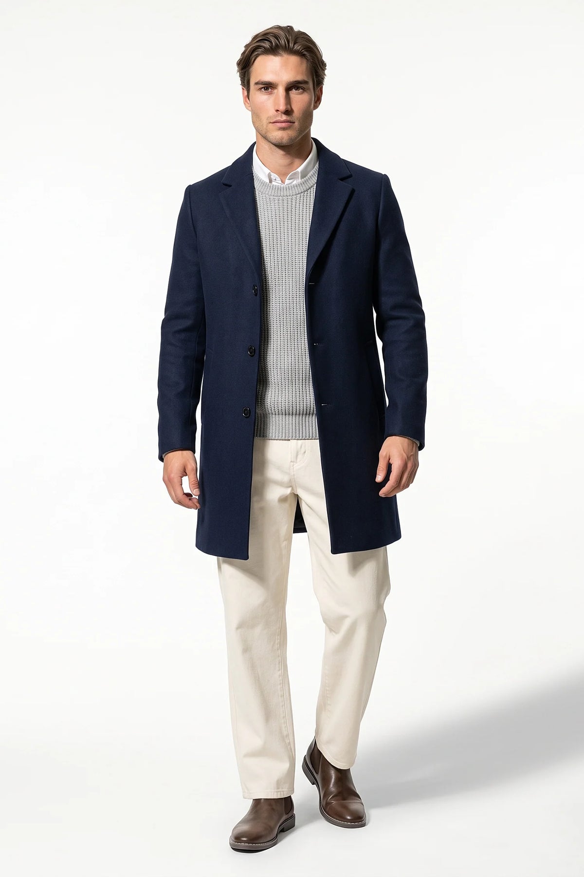 Cappotto Uomo Lungo Monopetto Revers a Lancia Invernale Caldo