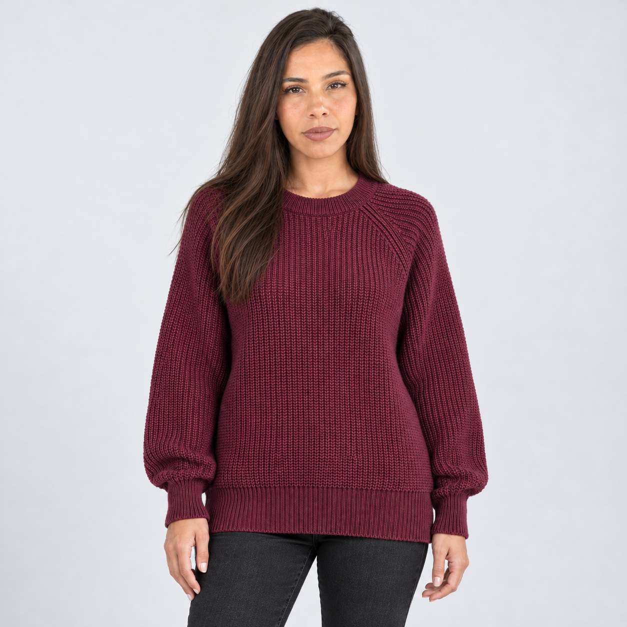 Maglione Donna Oversize in Maglia a Trecce Grossa Girocollo