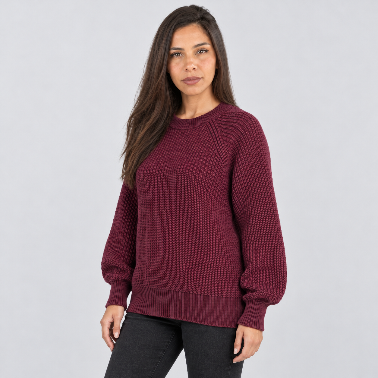 Maglione Donna Oversize in Maglia a Trecce Grossa Girocollo