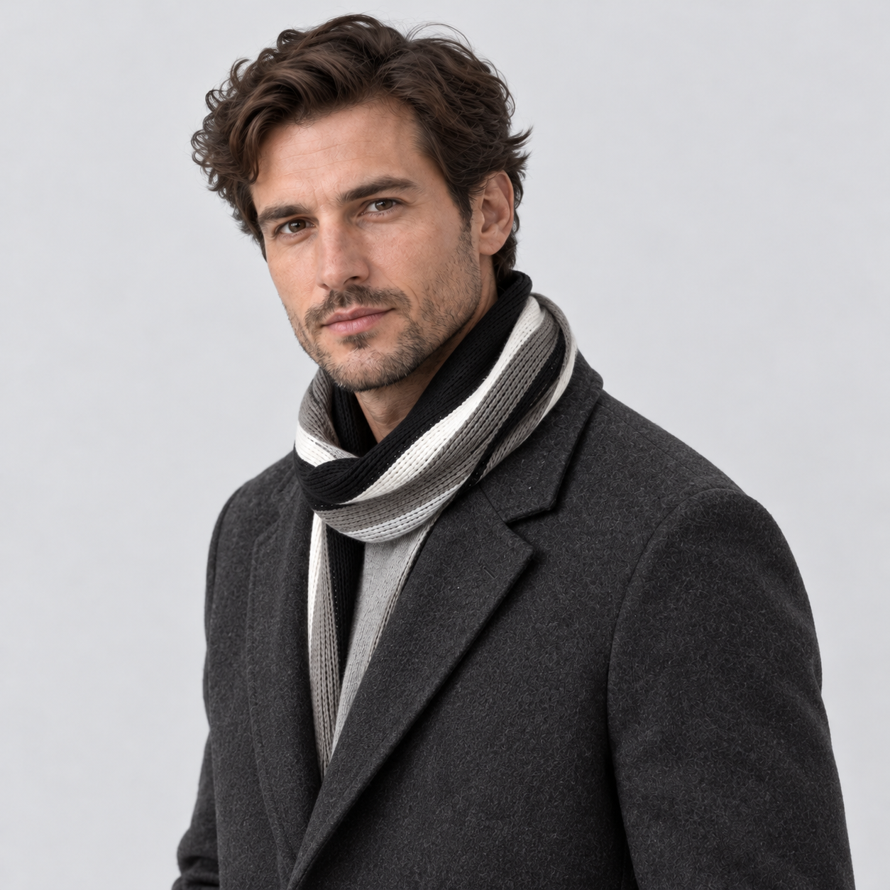 Sciarpa Uomo in Maglia a Righe Verticali con Frange 180 cm