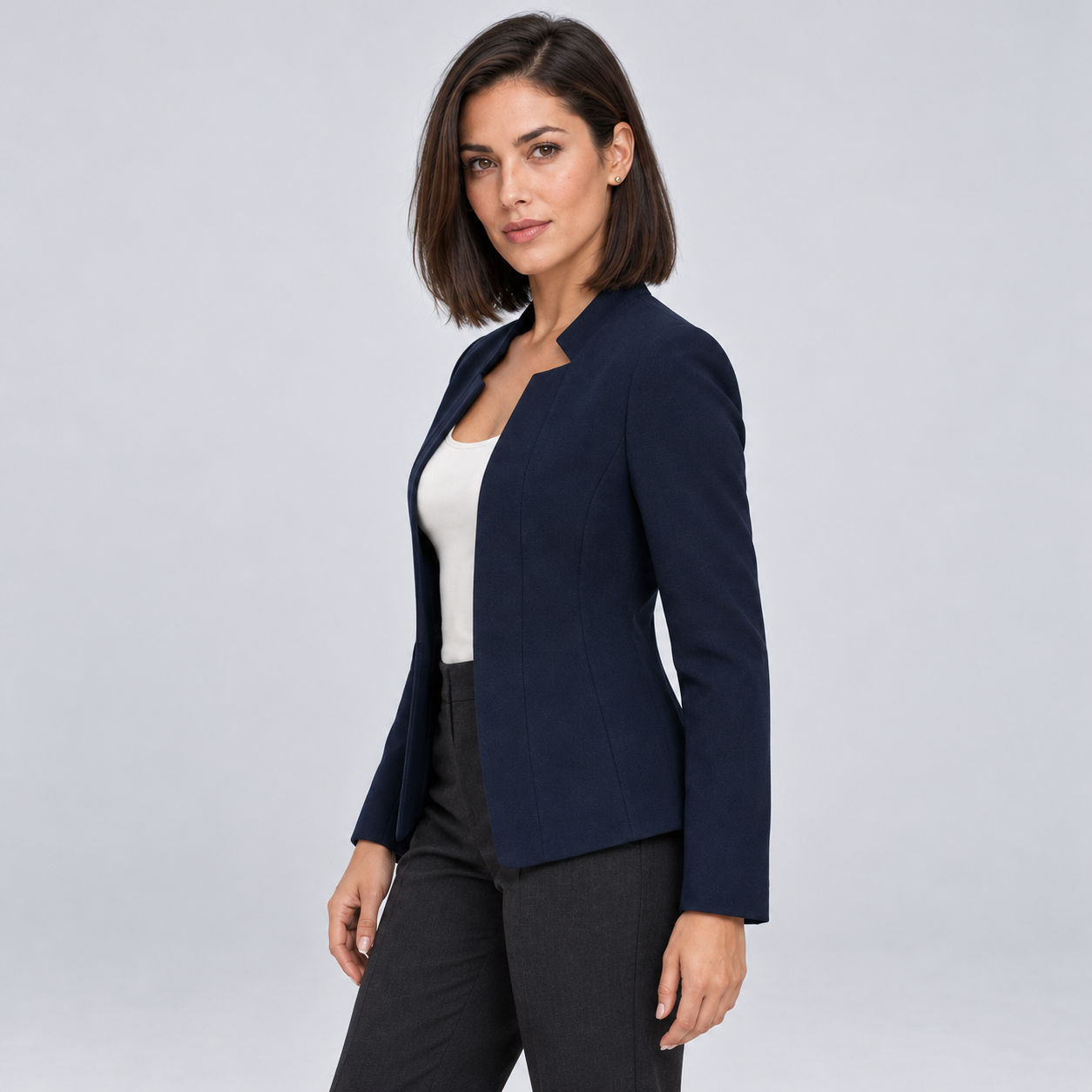 Blazer Donna Lungo Aperto Senza Bottoni in Maglia Elasticizzata