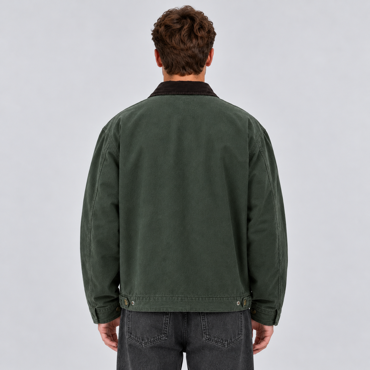 Barn Jacket Uomo Effetto Canvas Collo in Velluto a Coste Zip