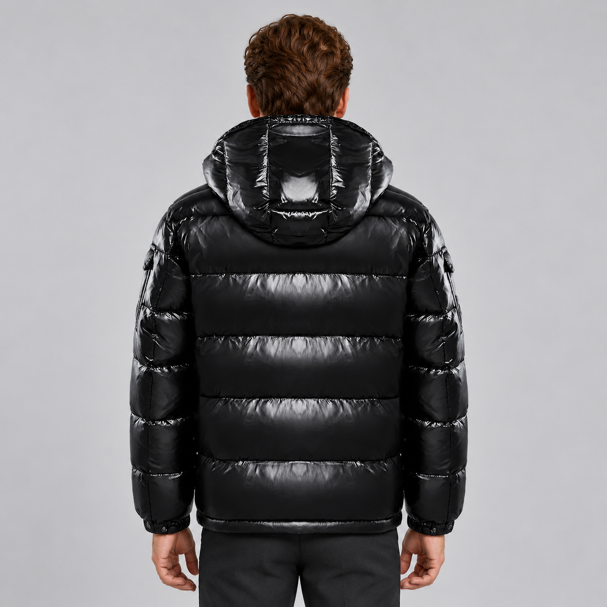 Giubbotto Uomo Imbottito Lucido con Cappuccio Zip Intera Invernale