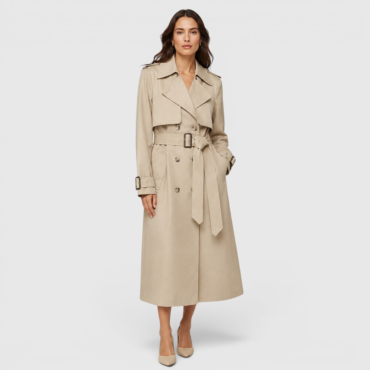 Trench Donna Lungo Doppiopetto con Cintura Business
