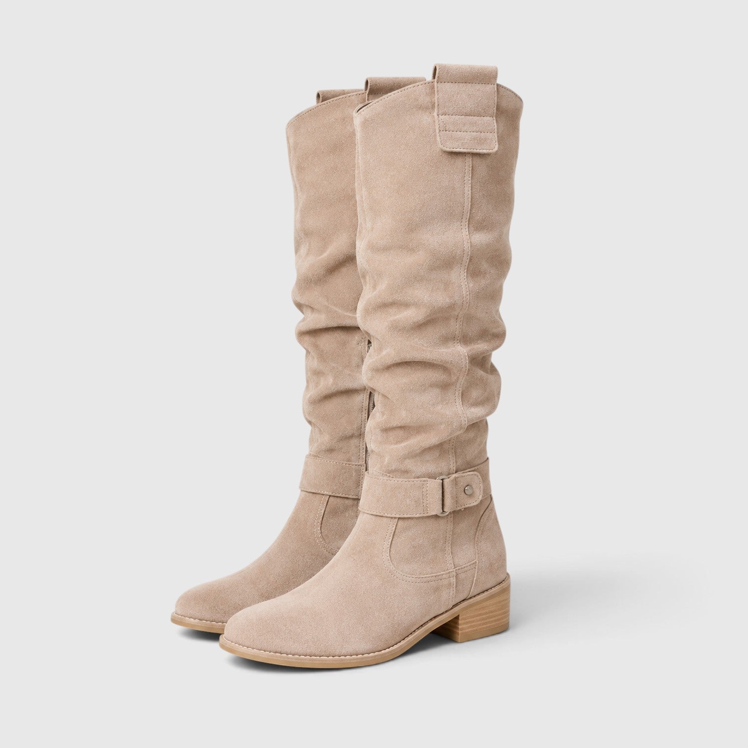 Stivali Donna al Ginocchio Effetto Camoscio Zip Laterale Comodi