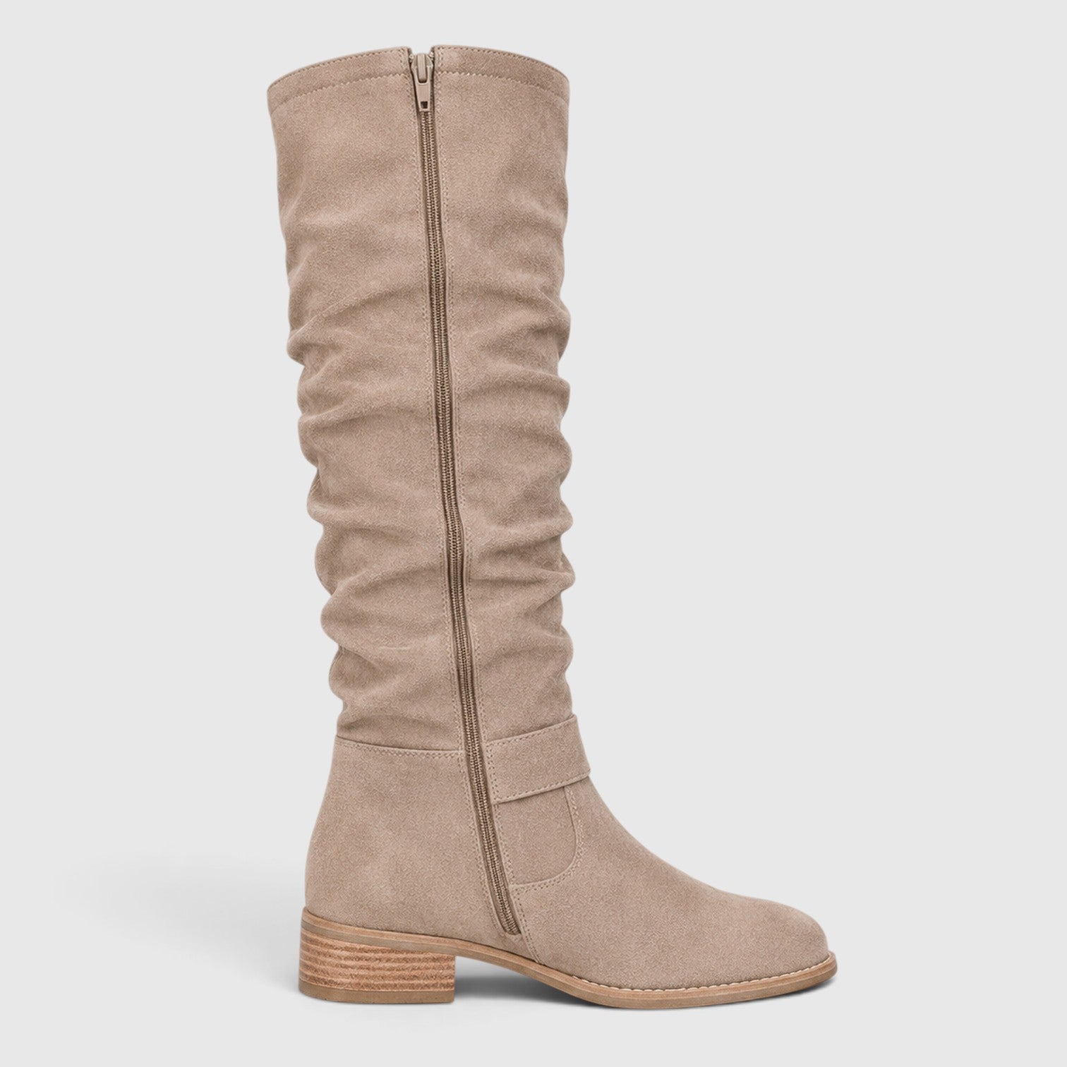 Stivali Donna al Ginocchio Effetto Camoscio Zip Laterale Comodi