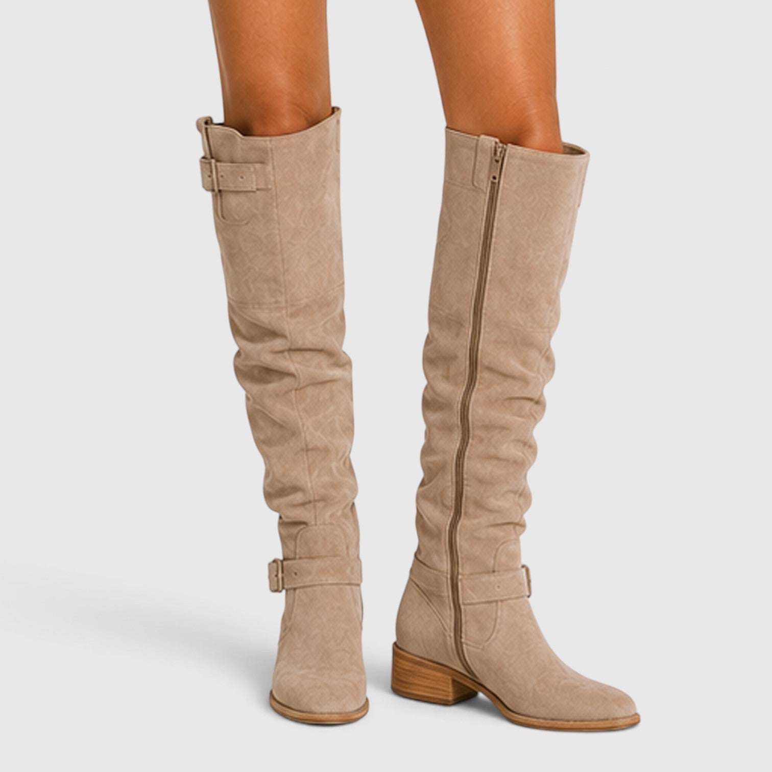 Stivali Donna al Ginocchio Effetto Camoscio Zip Laterale Comodi