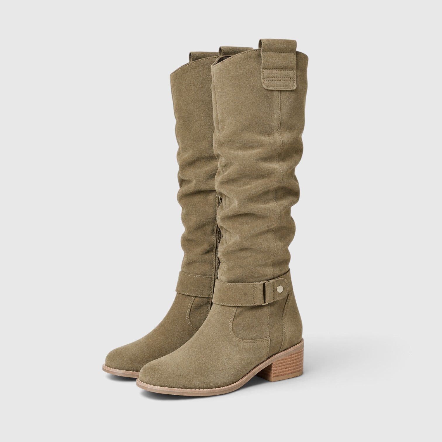 Stivali Donna al Ginocchio Effetto Camoscio Zip Laterale Comodi