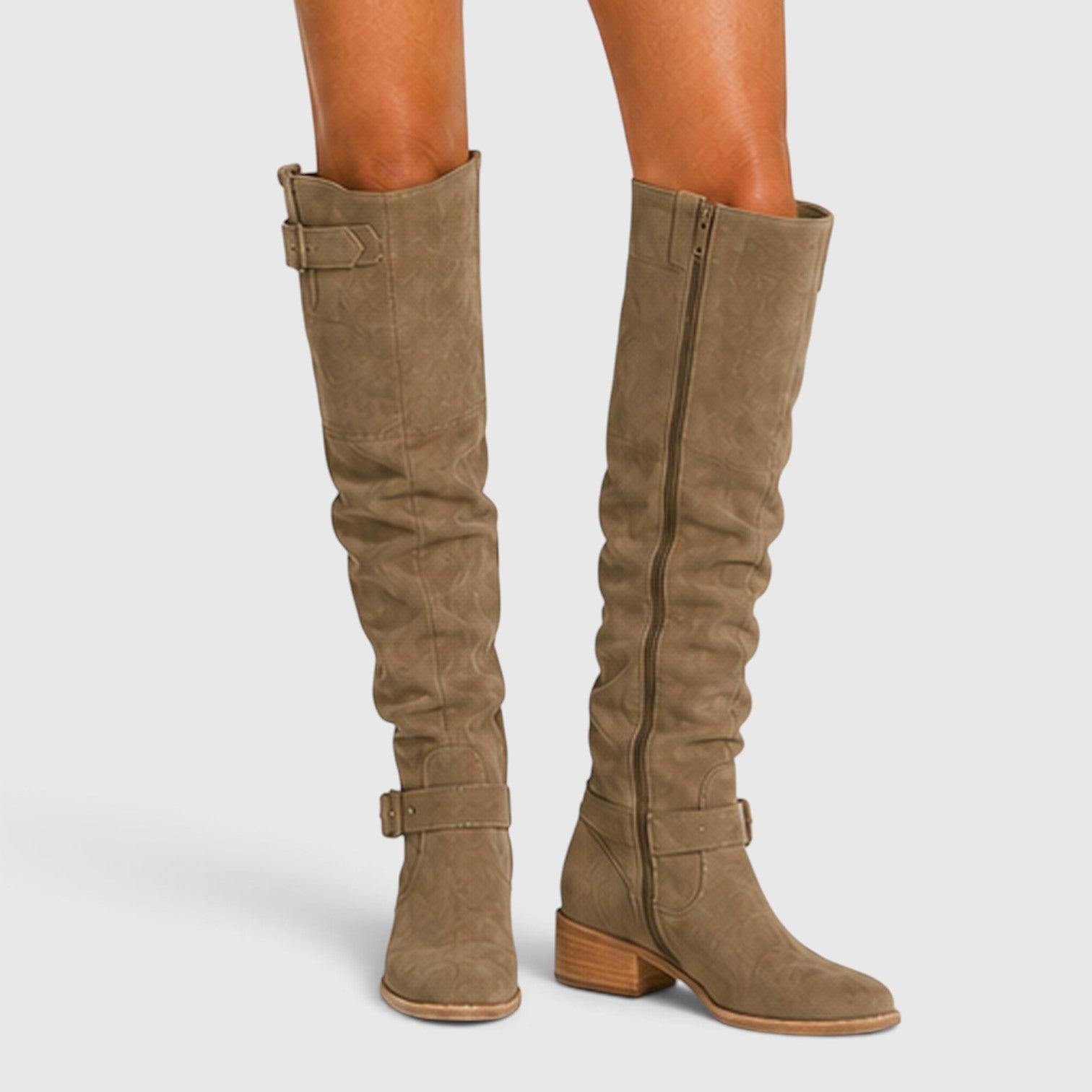 Stivali Donna al Ginocchio Effetto Camoscio Zip Laterale Comodi