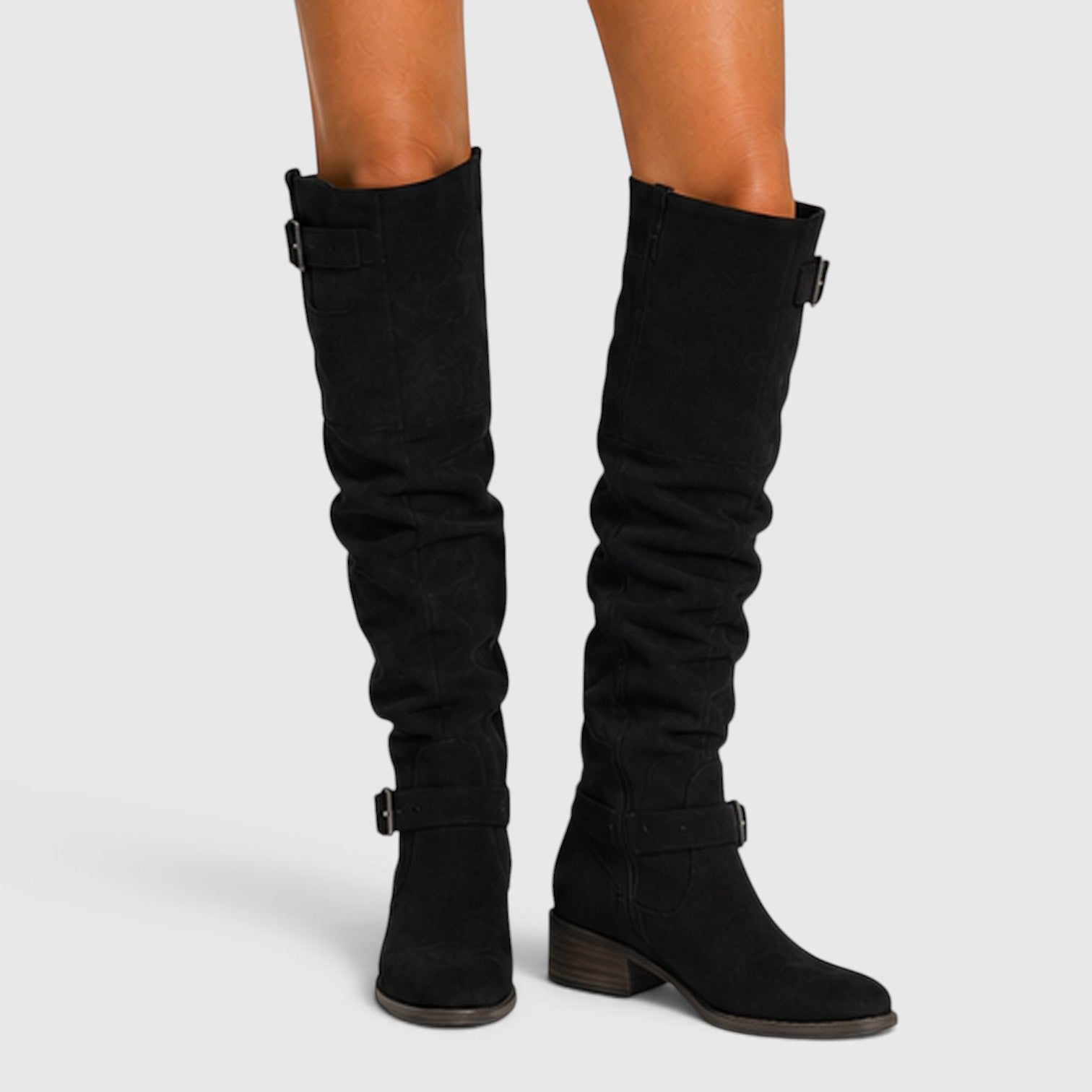 Stivali Donna al Ginocchio Effetto Camoscio Zip Laterale Comodi
