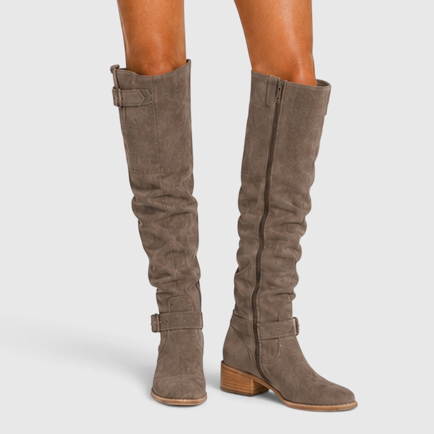 Stivali Donna al Ginocchio Effetto Camoscio Zip Laterale Comodi