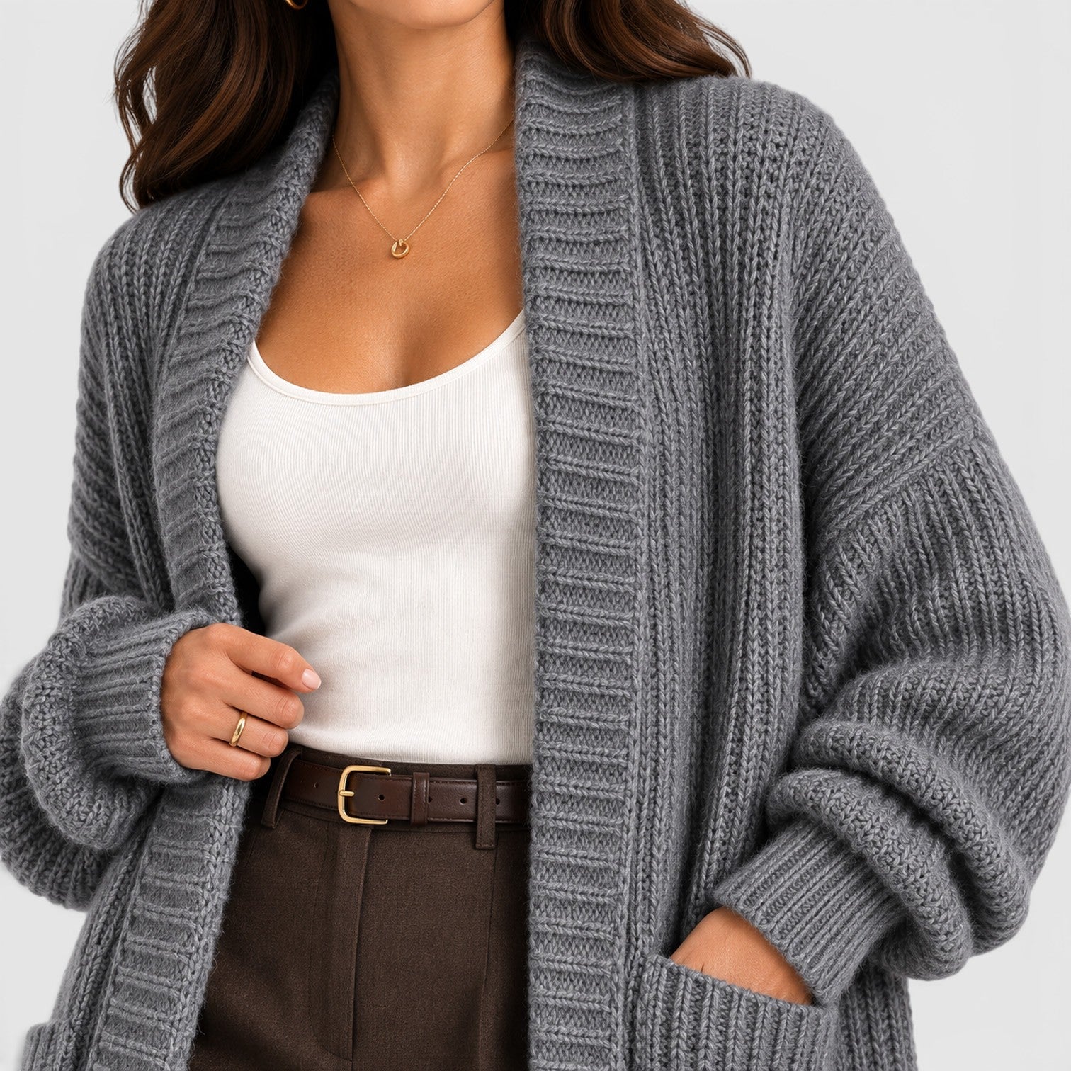 Cappotto Donna in Maglia Leggero Ampio Quotidiano