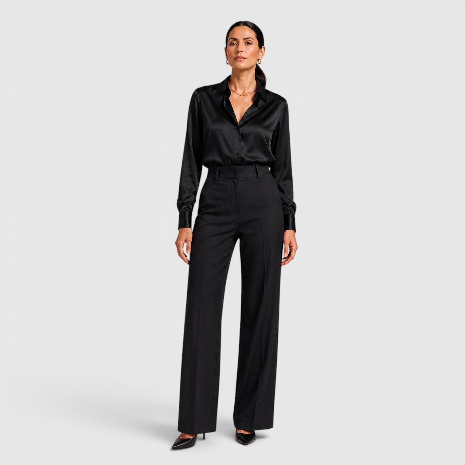 Blusa Donna in Raso con Colletto e Bottoni Elegante