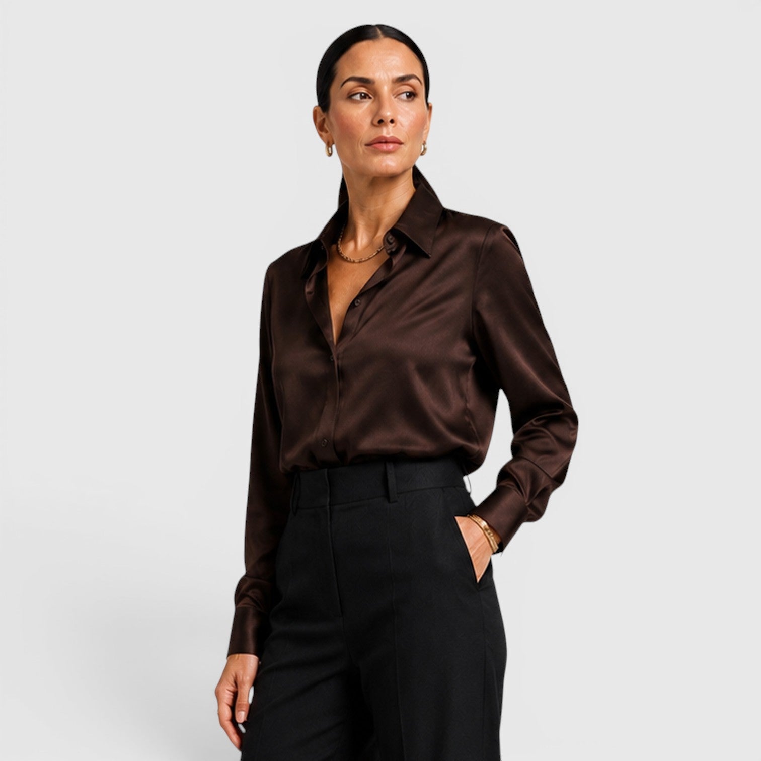 Blusa Donna in Raso con Colletto e Bottoni Elegante