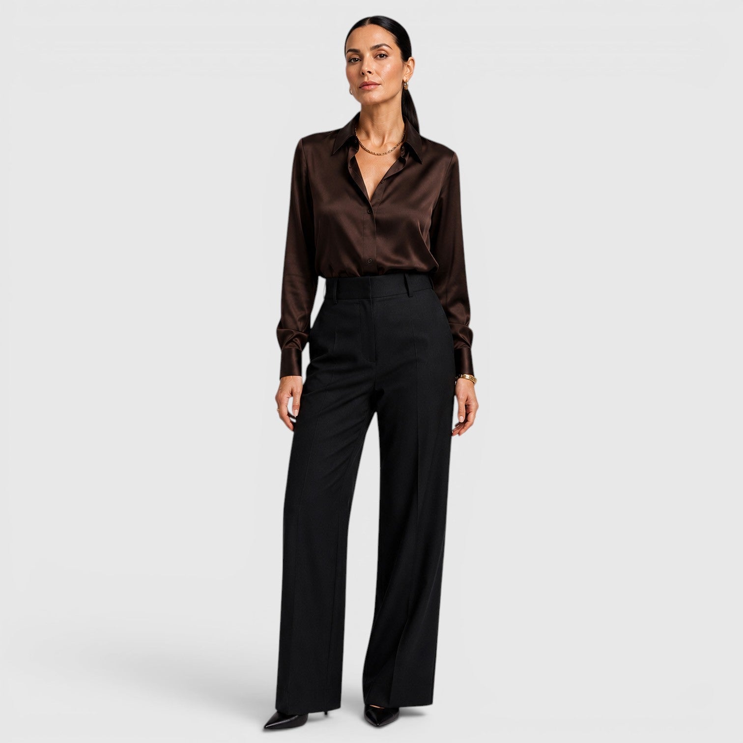 Blusa Donna in Raso con Colletto e Bottoni Elegante