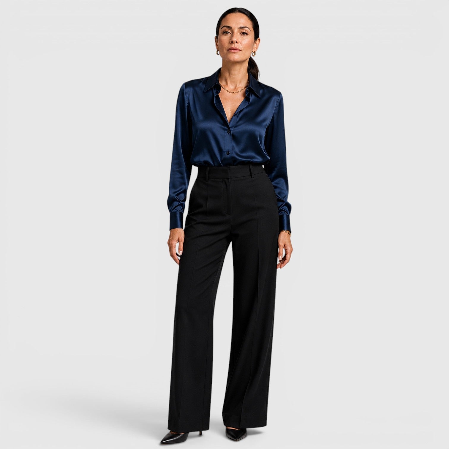 Blusa Donna in Raso con Colletto e Bottoni Elegante