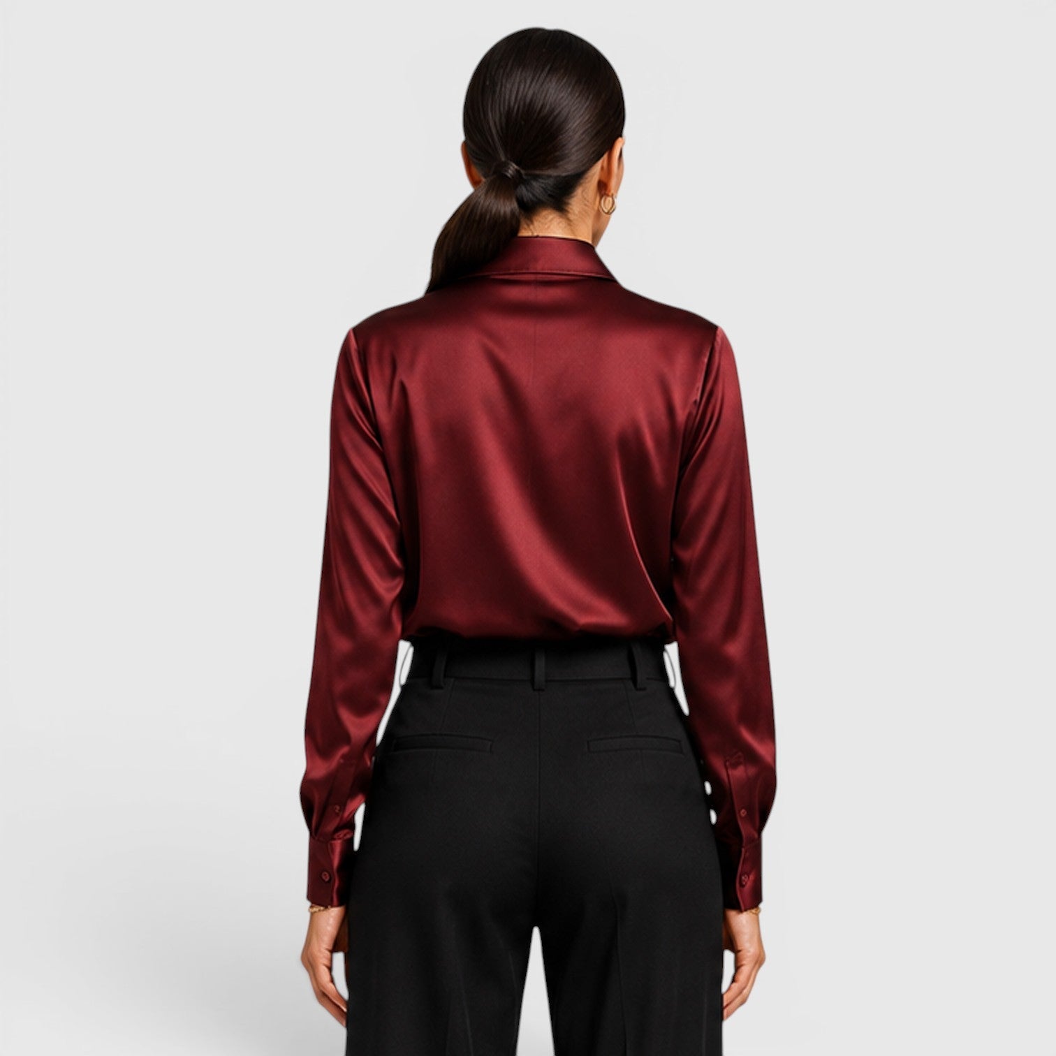 Blusa Donna in Raso con Colletto e Bottoni Elegante