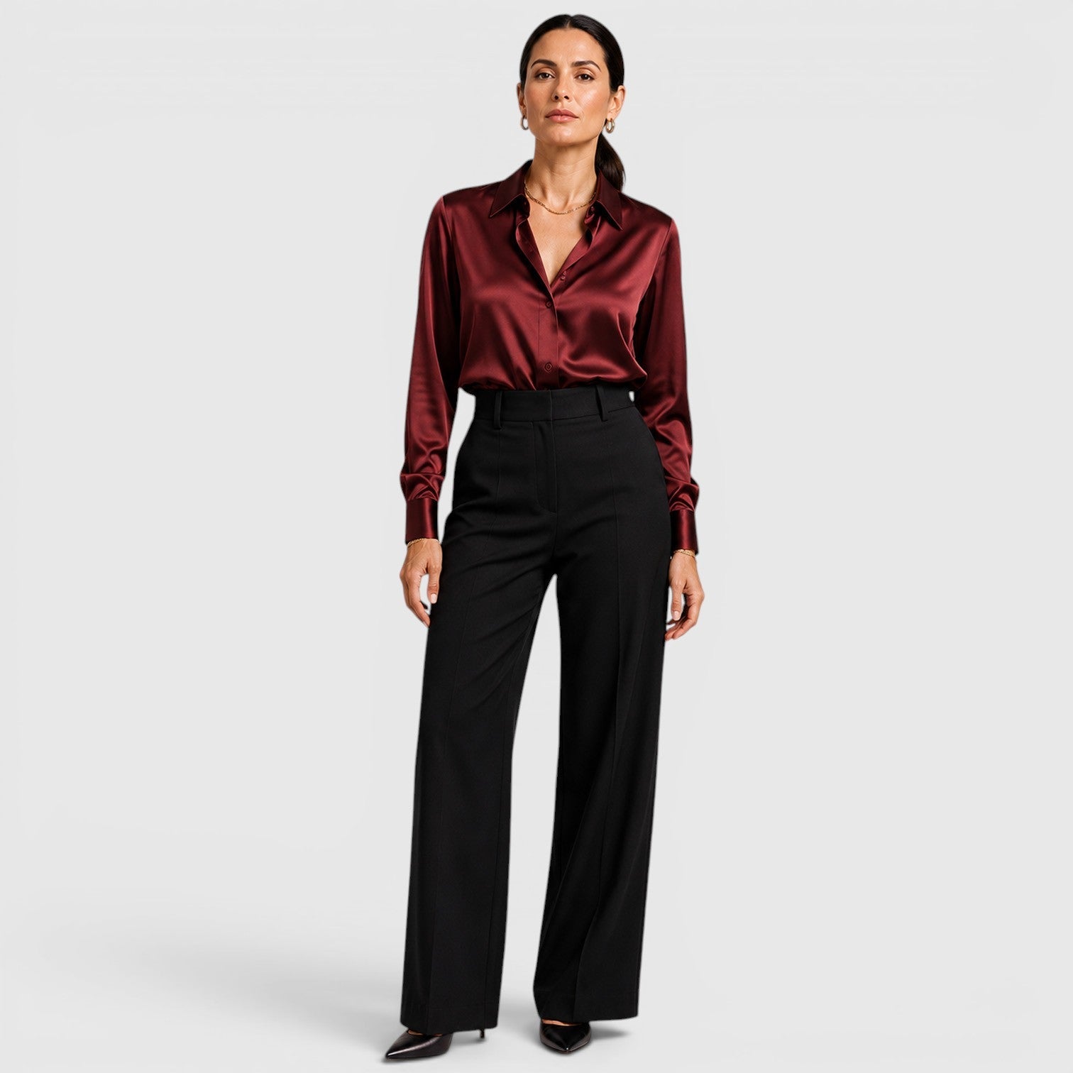 Blusa Donna in Raso con Colletto e Bottoni Elegante