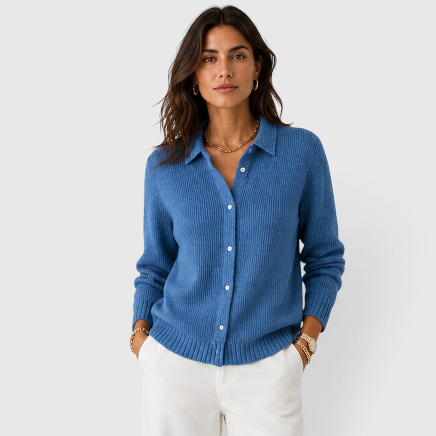 Cardigan Donna in Maglia con Revers e Bottoni Comodo