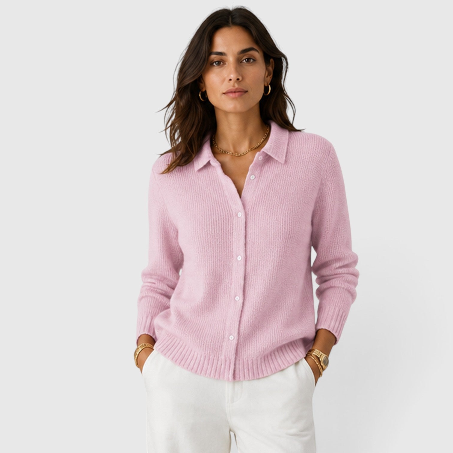 Cardigan Donna in Maglia con Revers e Bottoni Comodo