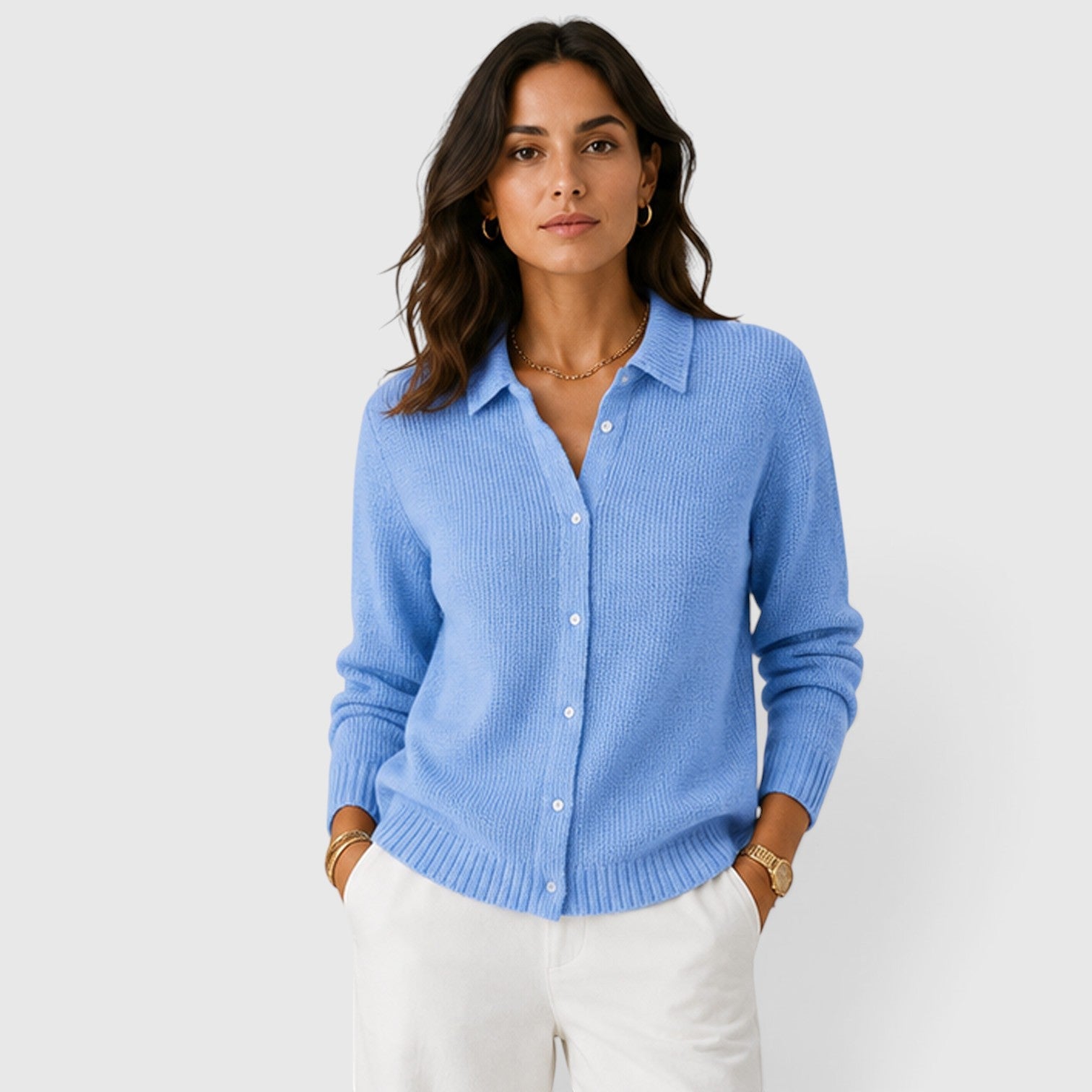 Cardigan Donna in Maglia con Revers e Bottoni Comodo