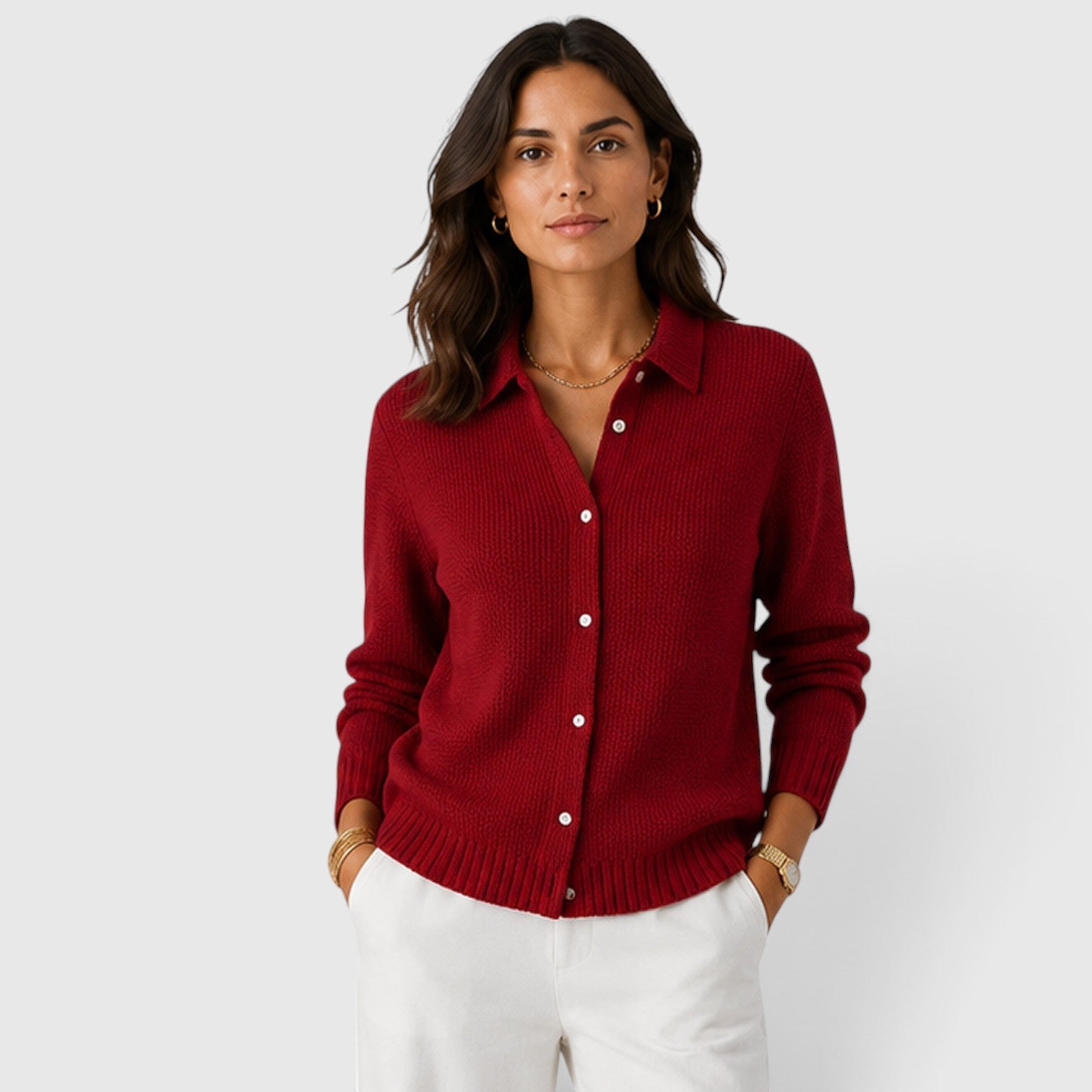 Cardigan Donna in Maglia con Revers e Bottoni Comodo