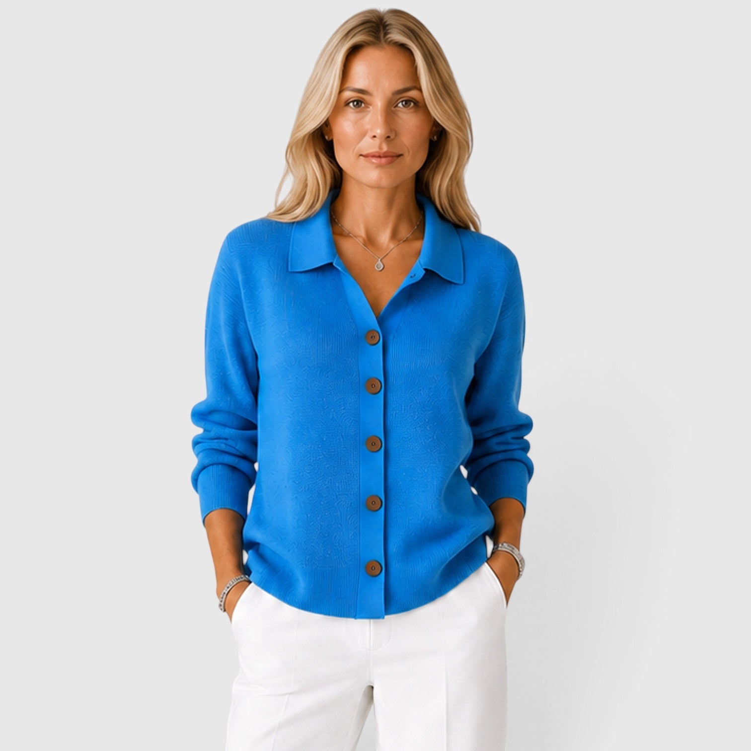 Cardigan Donna in Maglia con Colletto e Bottoni Classico