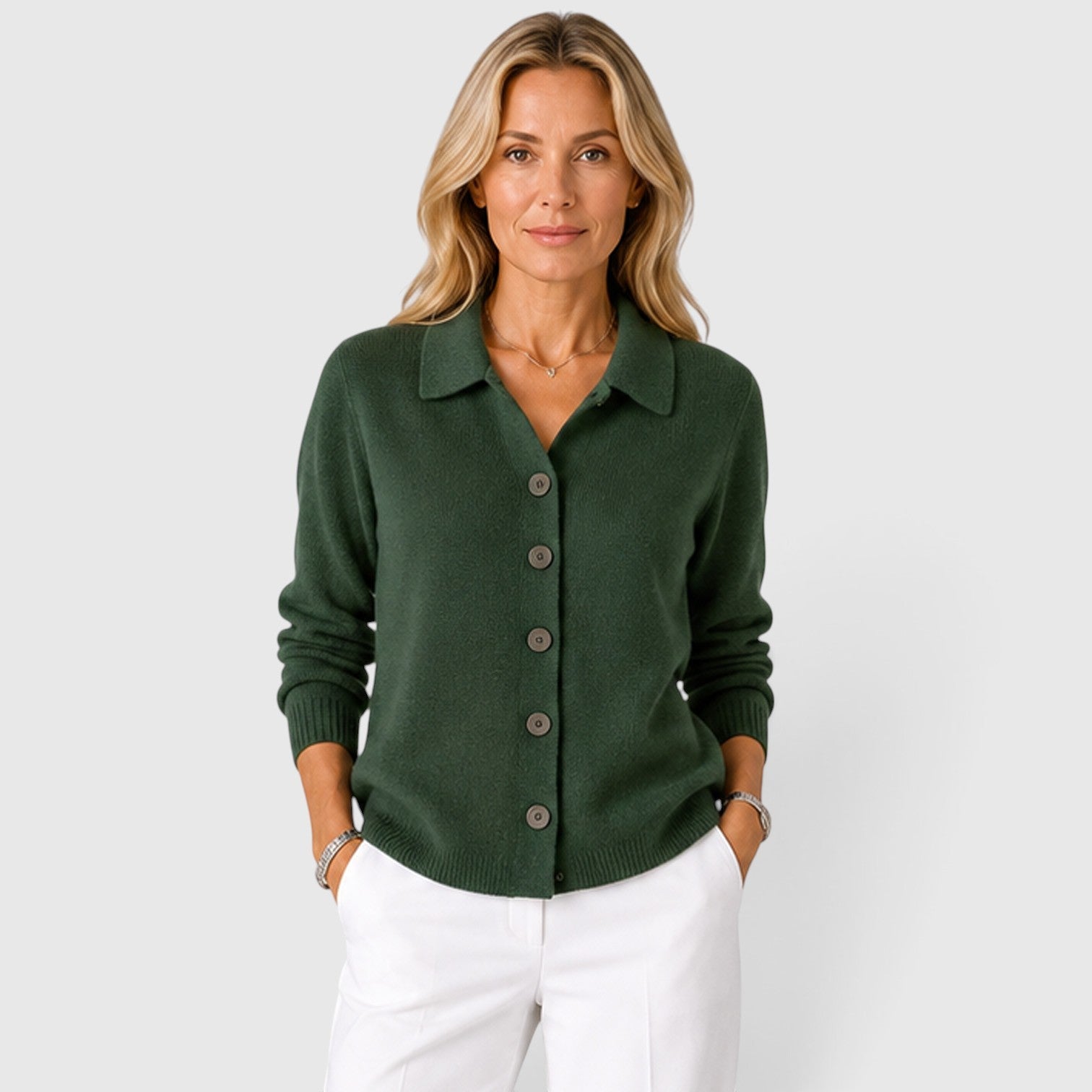 Cardigan Donna in Maglia con Colletto e Bottoni Classico