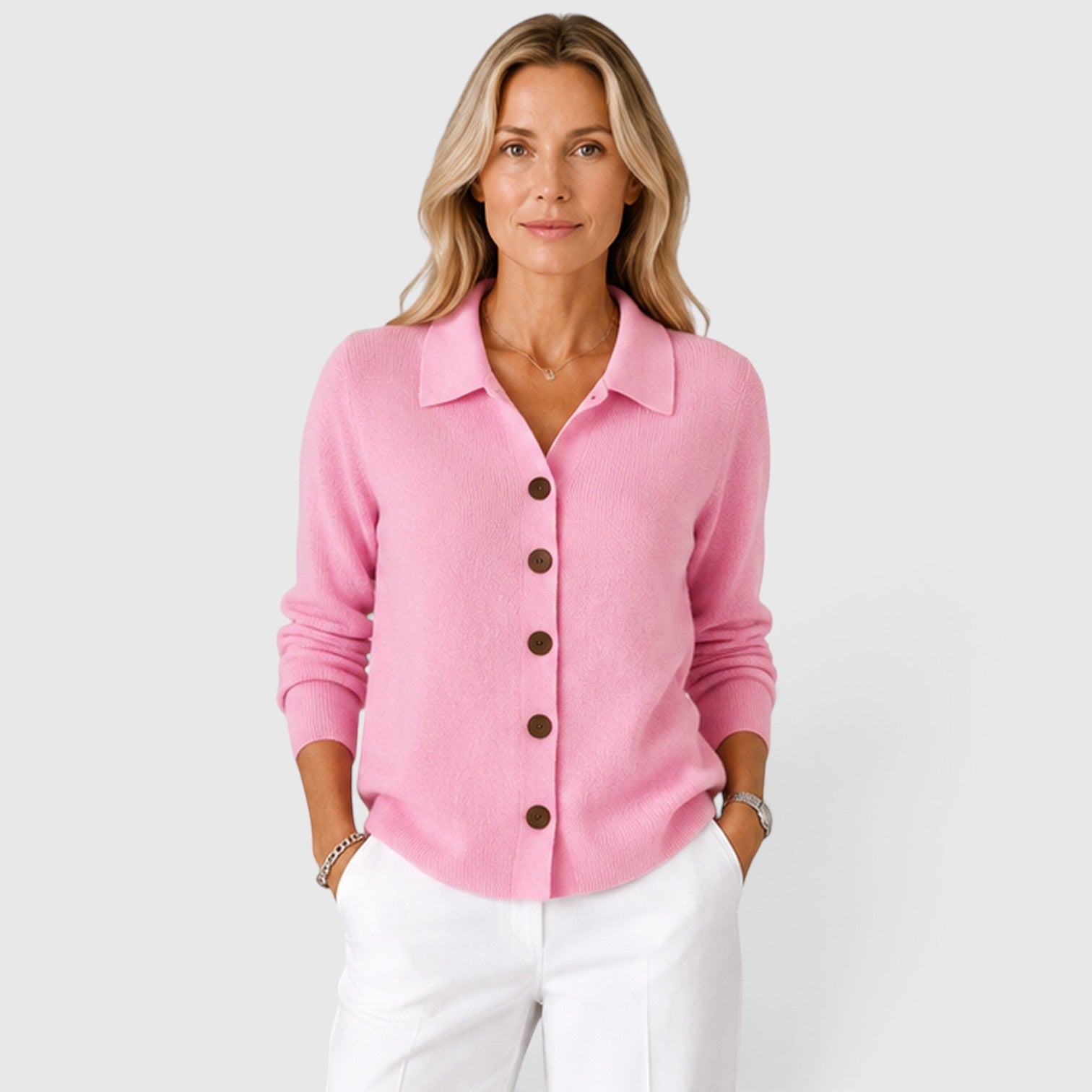 Cardigan Donna in Maglia con Colletto e Bottoni Classico