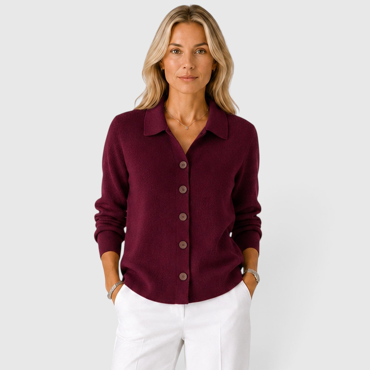 Cardigan Donna in Maglia con Colletto e Bottoni Classico