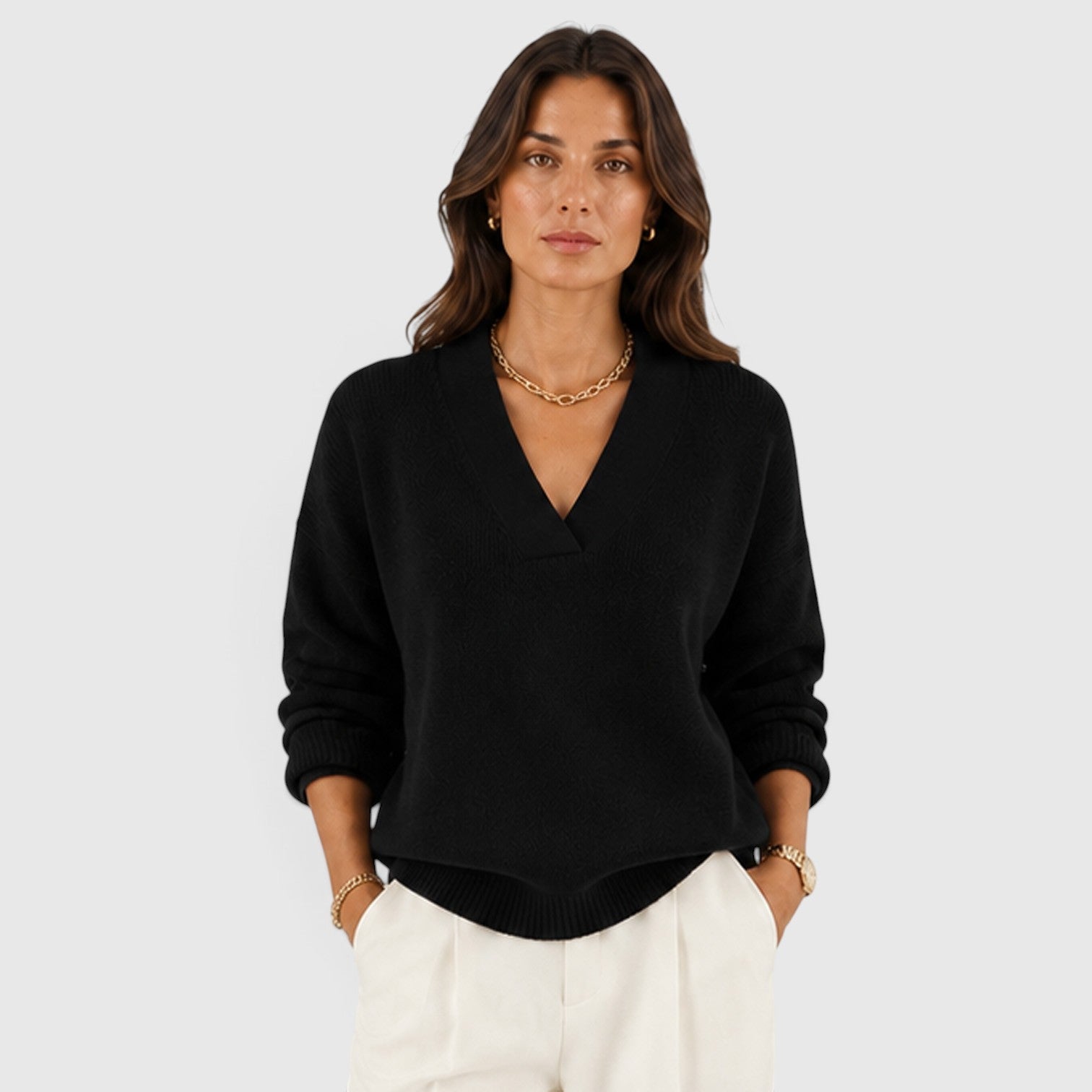 Maglione Donna Scollo a V in Maglia Morbida Elegante